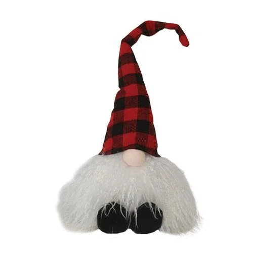 Holiday Cheer Sitting Plush Red Black Plaid Santa Gnome