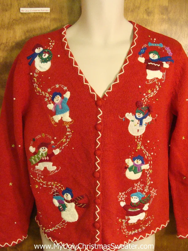 Christmas Decor Skating Snowman Ugly Xmas Sweater