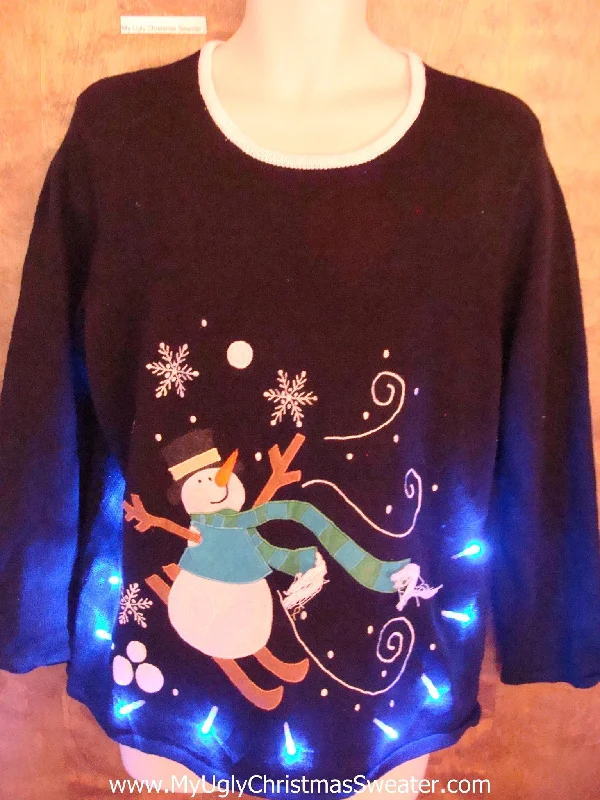 Christmas Wrapped Gifts Skiing Snowman Funny Light Up Ugly Xmas Sweater