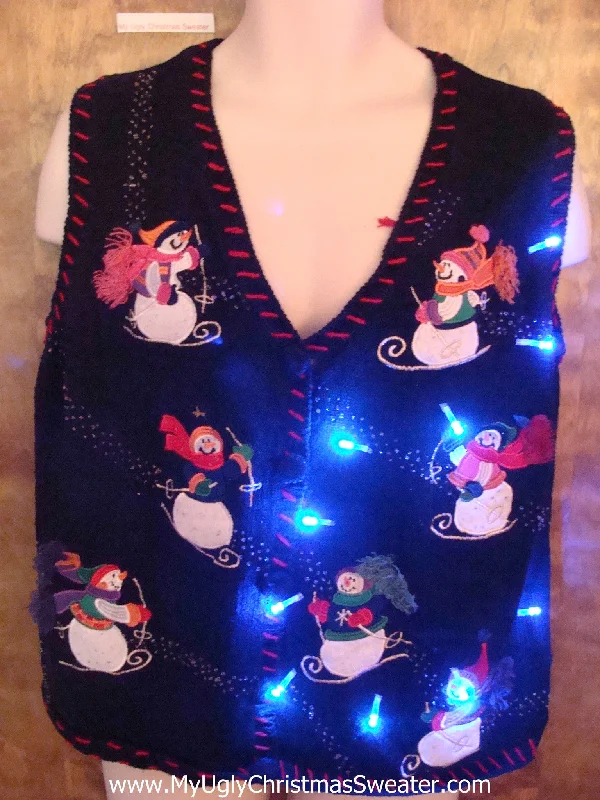 Christmas Caroling Skiing Snowmen Cute Christmas Sweater Vest with Lights