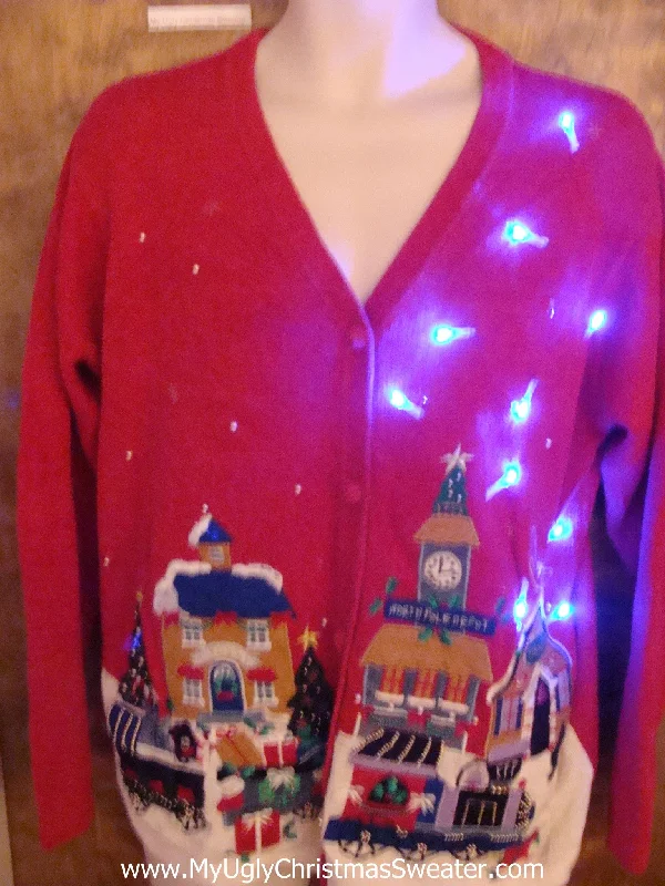 Christmas Cocoa Sleepy Winter Town Cute Christmas Sweater with Lights