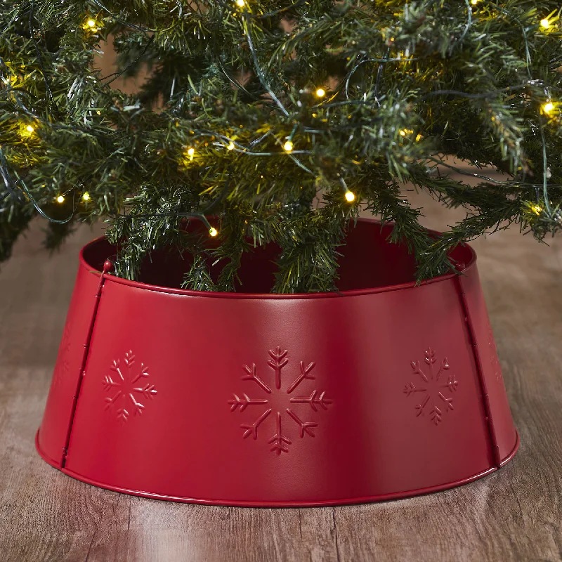 Christmas Morning Snowflake Christmas Tree Collar Metal Barn Red 8x20x20 VHC Brands
