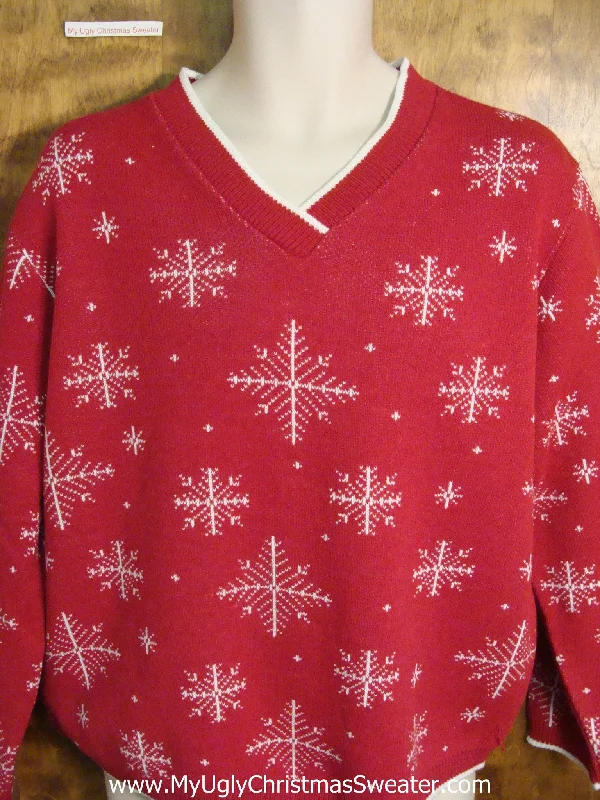 Christmas Joy Snowflakes 2sided Red 80s Cute Holiday Sweater