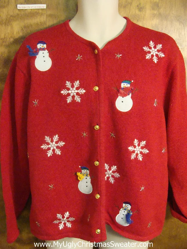 Christmas Ornaments Snowman and Snowflake Ugly Xmas Sweater