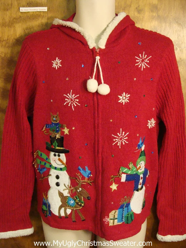 Christmas Ice Skating Snowman Hoody Ugly Christmas Sweater
