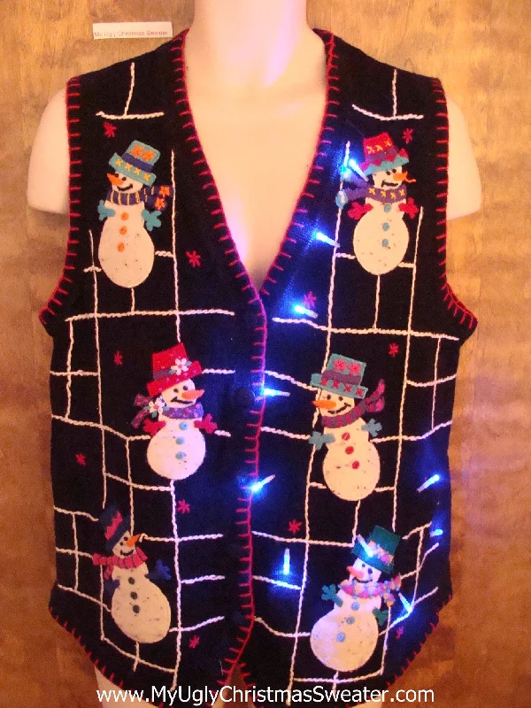 Christmas Candle Holders Snowman Jail Black Light Up Ugly Xmas Sweater Vest