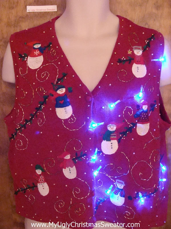 Christmas Wishes Snowman PreGame Party Light Up Ugly Christmas Jumper