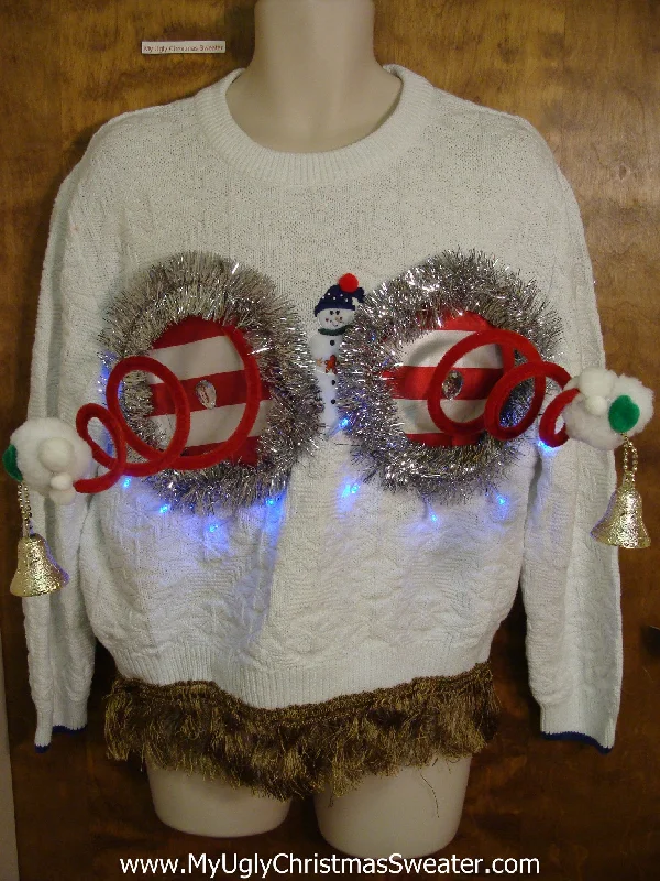 Cozy Christmas Snowman Pullover Naughty Ugly Christmas Sweater with Funny Boobies