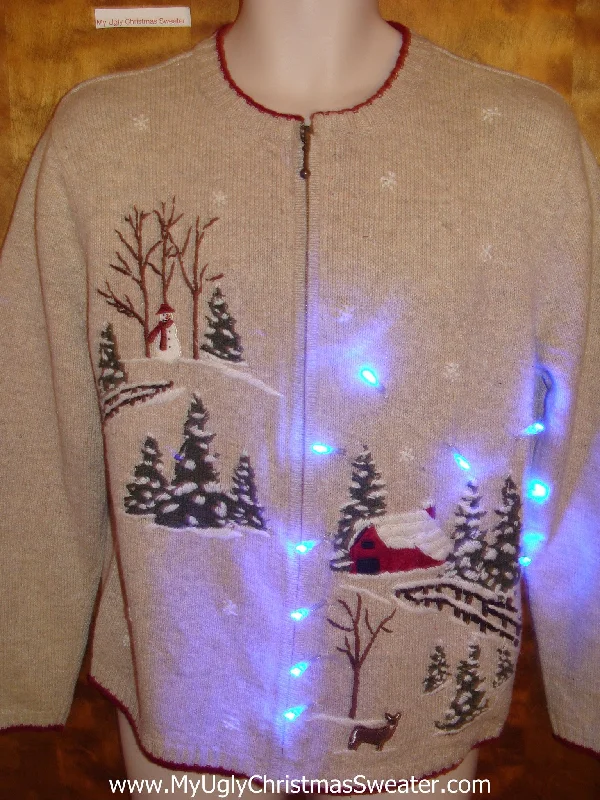 Christmas Advent Calendar Snowy Cozy Red Barn Light Up Ugly Xmas Sweater