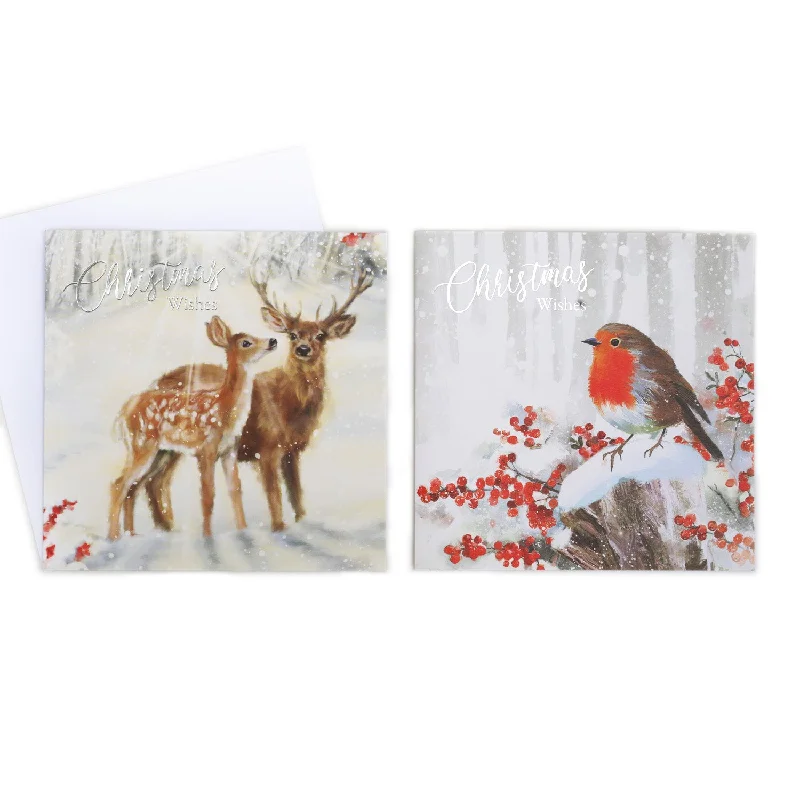 Christmas Fireplace Socks 10PCS Snowy Forest Christmas Cards CRD009