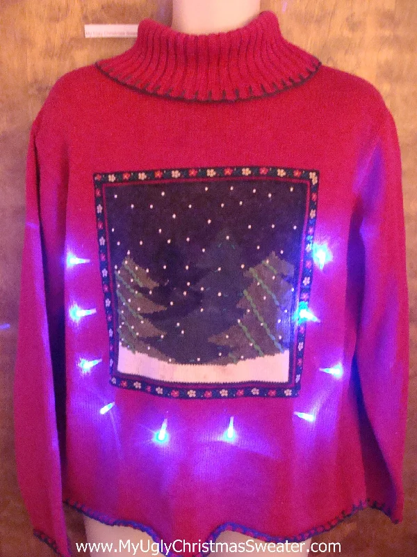 Christmas Morning Snowy Night Light Up Ugly Xmas Sweater