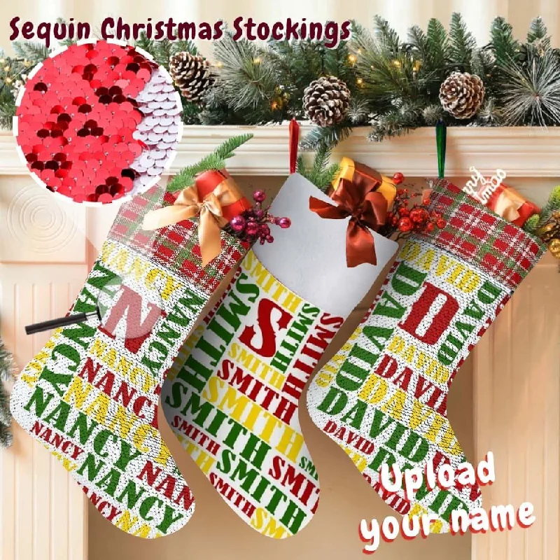 Christmas Garland 16.5in(L) Super Size-Custom Name Red Yellow Green Christmas Socks Flip Sequins Christmas Stocking Christmas Garland 16.5in(L) Super Size-Custom Name Red Yellow Green Christmas Socks Flip Sequins Christmas Stocking