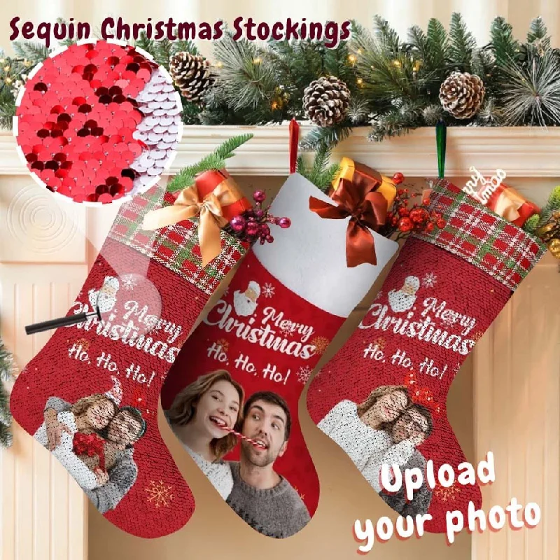 Christmas Fireplace Decor 16.5in(L) Super Size-Custom Photo Couple Red Background Merry Christmas Socks Flip Sequins Christmas Stocking Christmas Fireplace Decor 16.5in(L) Super Size-Custom Photo Couple Red Background Merry Christmas Socks Flip Sequins Christmas Stocking