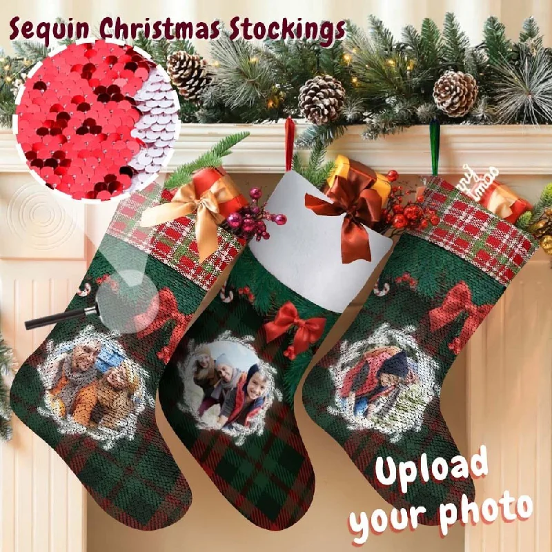 Christmas Church Service 16.5in(L) Super Size-Custom Photo Lattice Red Bow Christmas Socks Flip Sequins Christmas Stocking Christmas Church Service 16.5in(L) Super Size-Custom Photo Lattice Red Bow Christmas Socks Flip Sequins Christmas Stocking