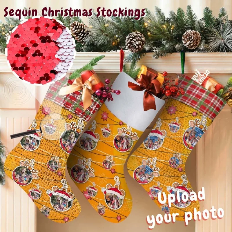 Christmas Dinner Recipes 16.5in(L) Super Size-Custom Photo Line Orange Background Christmas Socks Flip Sequins Christmas Stocking Christmas Dinner Recipes 16.5in(L) Super Size-Custom Photo Line Orange Background Christmas Socks Flip Sequins Christmas Stocking