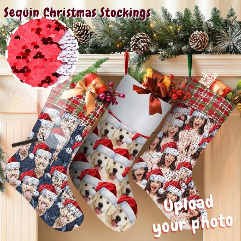 Christmas Centerpiece 16.5in(L) Super Size-Custom Seamless Face Red Hat Christmas Socks Flip Sequins Christmas Stocking Christmas Centerpiece 16.5in(L) Super Size-Custom Seamless Face Red Hat Christmas Socks Flip Sequins Christmas Stocking