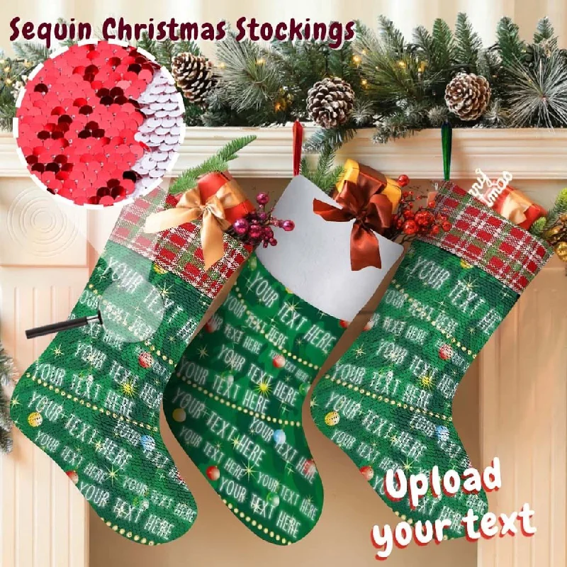Christmas Star 16.5in(L) Super Size-Custom Text Green Background Christmas Ornaments Socks Flip Sequins Christmas Stocking Christmas Star 16.5in(L) Super Size-Custom Text Green Background Christmas Ornaments Socks Flip Sequins Christmas Stocking