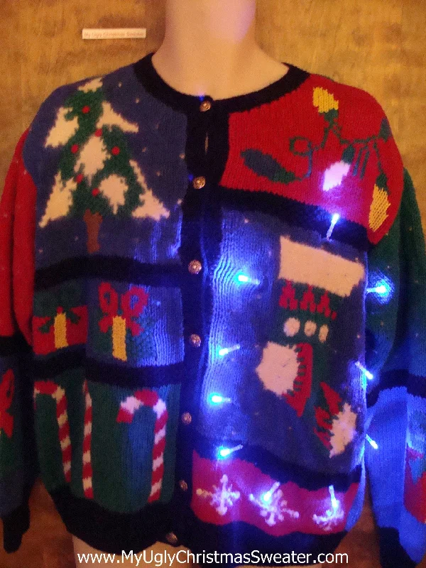 Christmas Baking Stocking and Candycane Light Up Ugly Xmas Sweater