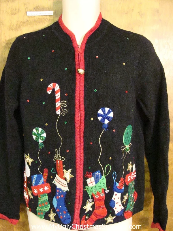 Christmas Sparkling Lights Stockings and Candy Corny Cheesy Christmas Sweater
