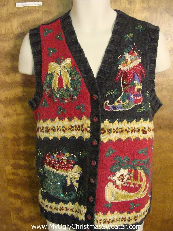 Christmas Themed Party Stuffed Stockings Funny Ugly Sweater Vest for a Christmas Party