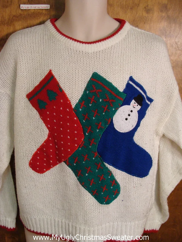 Christmas Mistletoe Super Cute 80s Stockings Holiday Sweater