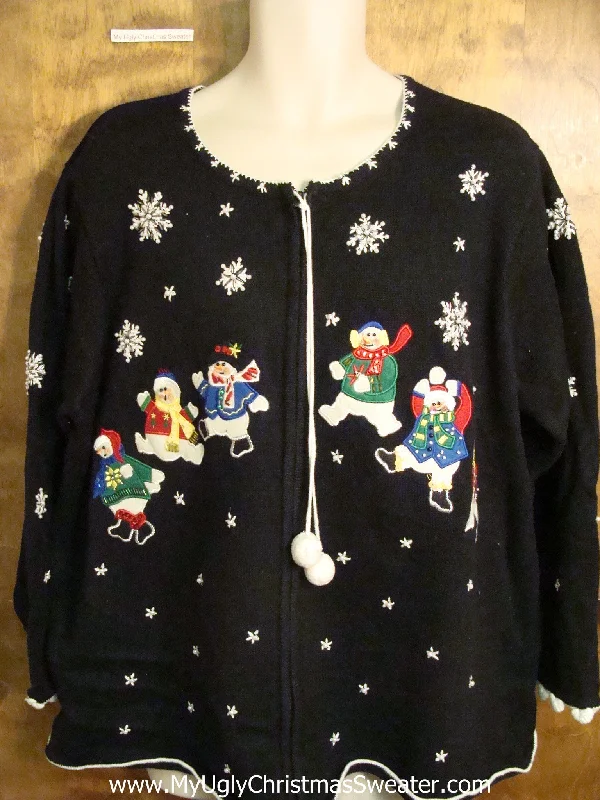 Christmas Spirit Super Cute Holiday Sweater with Colorful Snowmen Leaping
