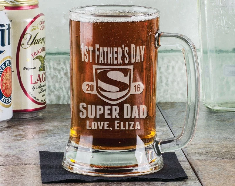 Holiday Treats Super DAD First Fathers Day 16Oz Beer Mug Engraved with Year Names Personalized Fathesr Day Gift Idea Etched For Papa, Daddy, Dad, Step Dad Holiday Treats Super DAD First Fathers Day 16Oz Beer Mug Engraved with Year Names Personalized Fathesr Day Gift Idea Etched For Papa, Daddy, Dad, Step Dad