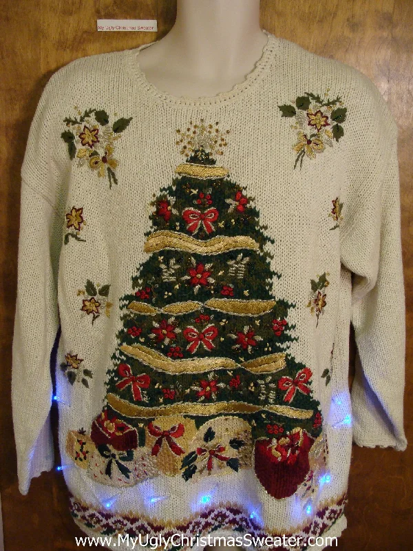 Christmas Red And Green Tacky 80s Huge Tree Xmas Sweater with Lights