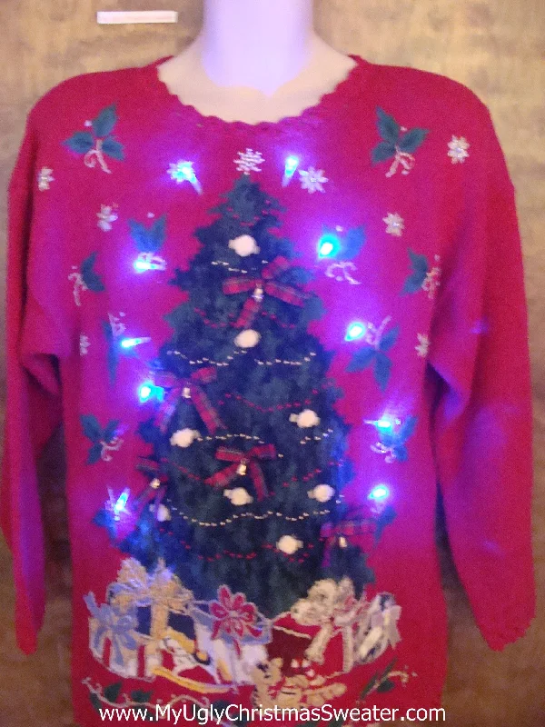 Christmas Countdown Tacky 80s Tree Red Light Up Ugly Xmas Sweater