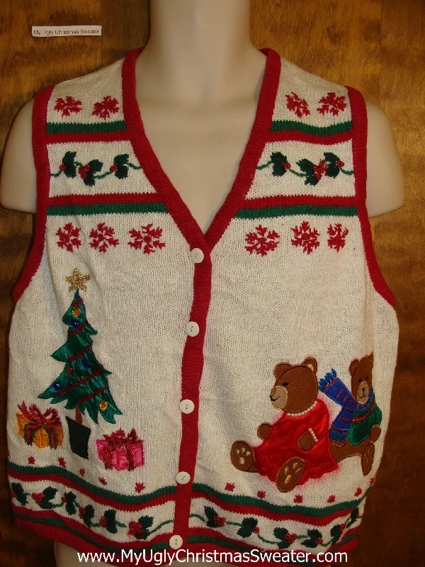 Christmas Candy Canes Tacky Bears and Tree Bad Christmas Sweater Vest