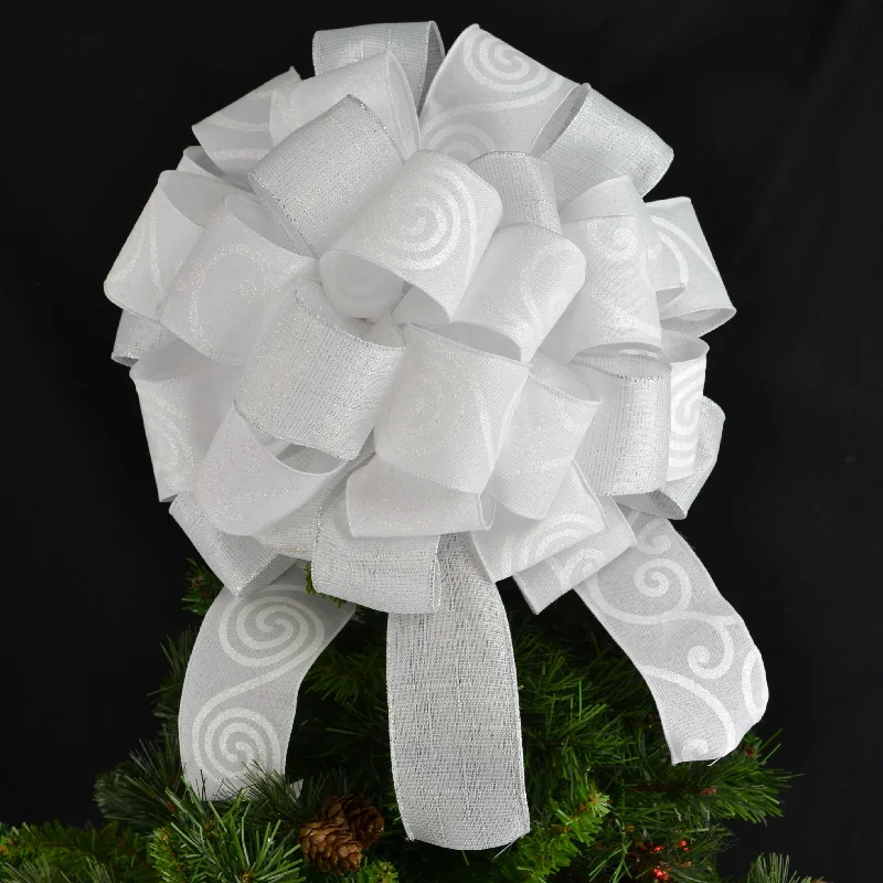 Christmas Ornaments All White Tree Topper Bow - Lantern Topper - Large Present Bow