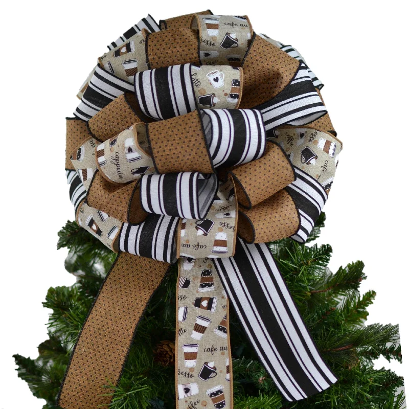 Christmas Snowman Coffee Lovers Christmas Tree Bow Topper - Coffee House Farmhouse Decor Christmas Snowman Coffee Lovers Christmas Tree Bow Topper - Coffee House Farmhouse Decor