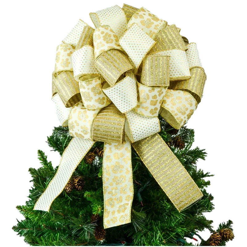 Christmas Movie Night Bows for Christmas Trees - Gold Ivory and Leopard Bow - Tree Bow Christmas Movie Night Bows for Christmas Trees - Gold Ivory and Leopard Bow - Tree Bow