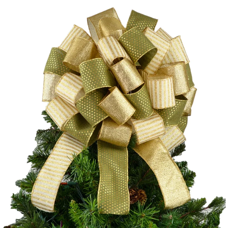 Christmas Cheer Moss Green Ivory and Gold Christmas Tree Bow
