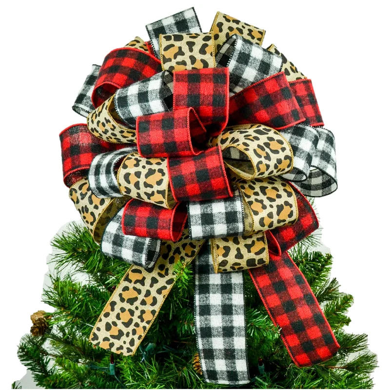 Christmas Gift Ideas Animal Print Buffalo Plaid Christmas Tree Topper Bow