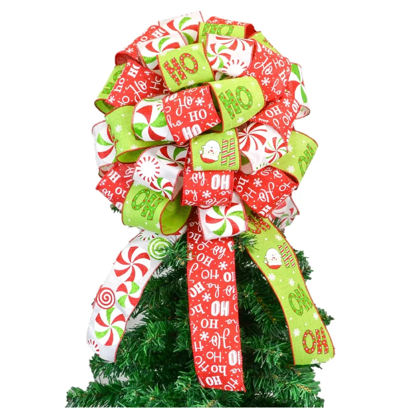Christmas Wrapping Red and Lime Christmas Tree Bow Topper | Santa Present Bow