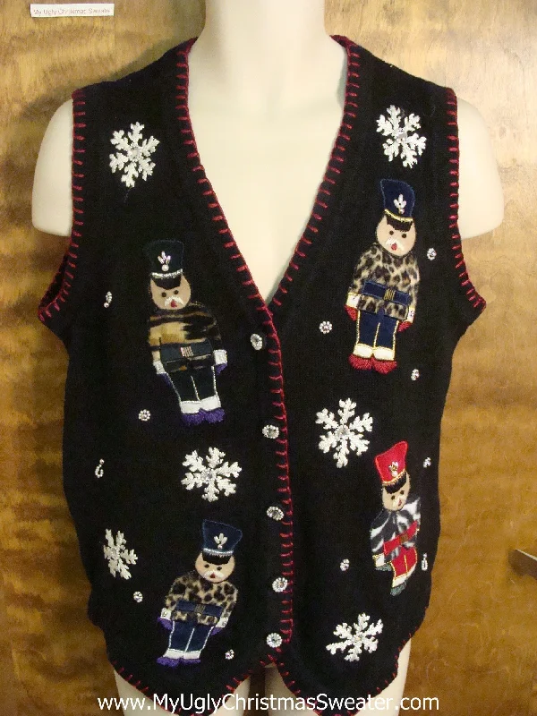 Christmas Fireplace Socks Teddy Bear Nutcracker Funny Ugly Sweater Vest for a Christmas Party