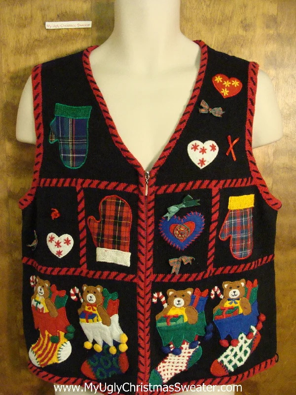 Christmas Starry Night Teddy Bear Party Bad Christmas Sweater Vest