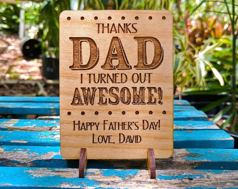 Christmas Themed Party Thanks Dad I Turned Out Awesome Wood Greeting Card Unique Wood Stand Father's Day Birthday, Thank You, Father of the Bride Daddy Custom Gift Christmas Themed Party Thanks Dad I Turned Out Awesome Wood Greeting Card Unique Wood Stand Father's Day Birthday, Thank You, Father of the Bride Daddy Custom Gift