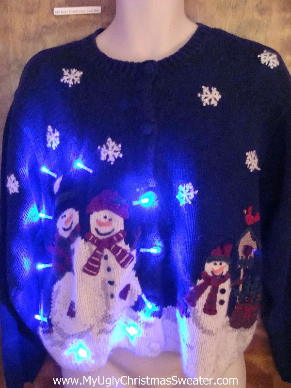Christmas Gift Exchange Three Snowmen Tacky Xmas Sweater with Lights