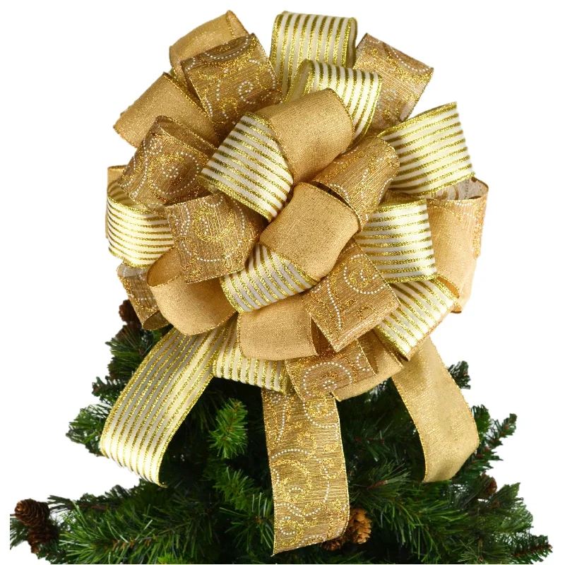 Christmas Winter Wonderland Gold Bows for Christmas Trees | Solid Gold Bow | Tree Bow with Tails