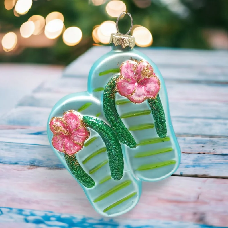 Christmas Snowy Pathways Tropical Teal Flip-Flop Ornament