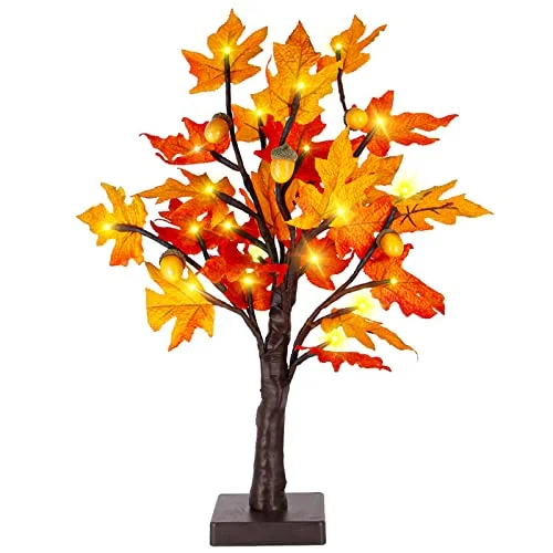 Christmas Pinecones Twinkle Star 24 LED Tabletop Lighted Maple Tree Battery Operated, Thanksgiving Table Decoration Lights, Maple Leaves and Acorn Autumn Tree for Indoor Home Bedroom Fall Decorations