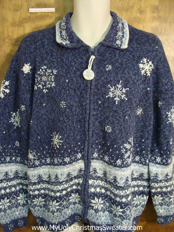 Christmas Baking Traditions Two Sided Blue Snow Themed Xmas Sweater