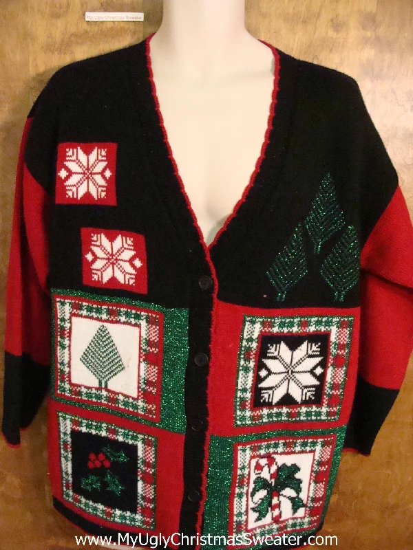 Ugliest 80s Acrylic Christmas Sweater with Plaid Accents