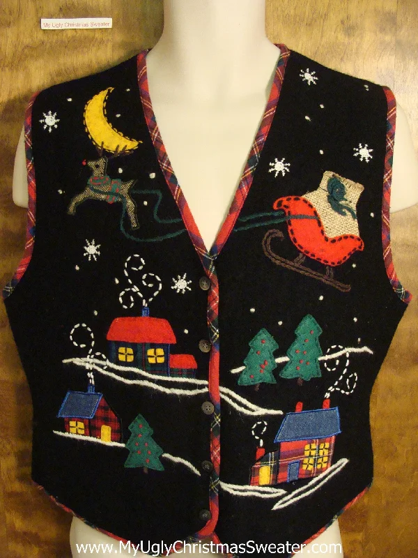 Christmas Tree Glitter Ugly Christmas Holiday Vest with Sleigh and Reindeer