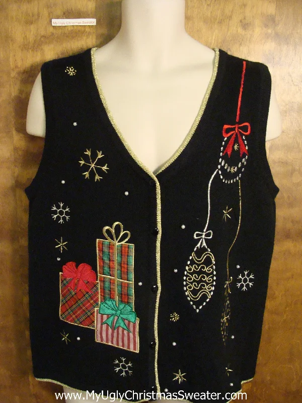 Christmas Holiday Spirit Ugly Christmas Sweater Vest with Gifts and Ornaments