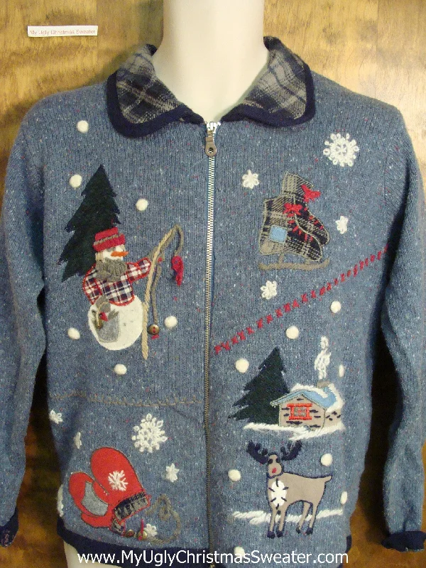 Christmas Gift Wrapping Ugly Christmas Sweater with Plaid Collar