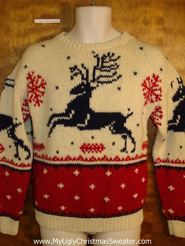 Christmas Snowflakes Vintage 80s Leaping Reindeer Holiday Sweater