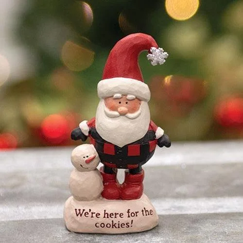 Christmas Ice Skating We're Here For the Cookies Resin Santa w/Snowman